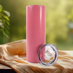 Close up of stainless steel travel mug highlighting smooth rounded edges