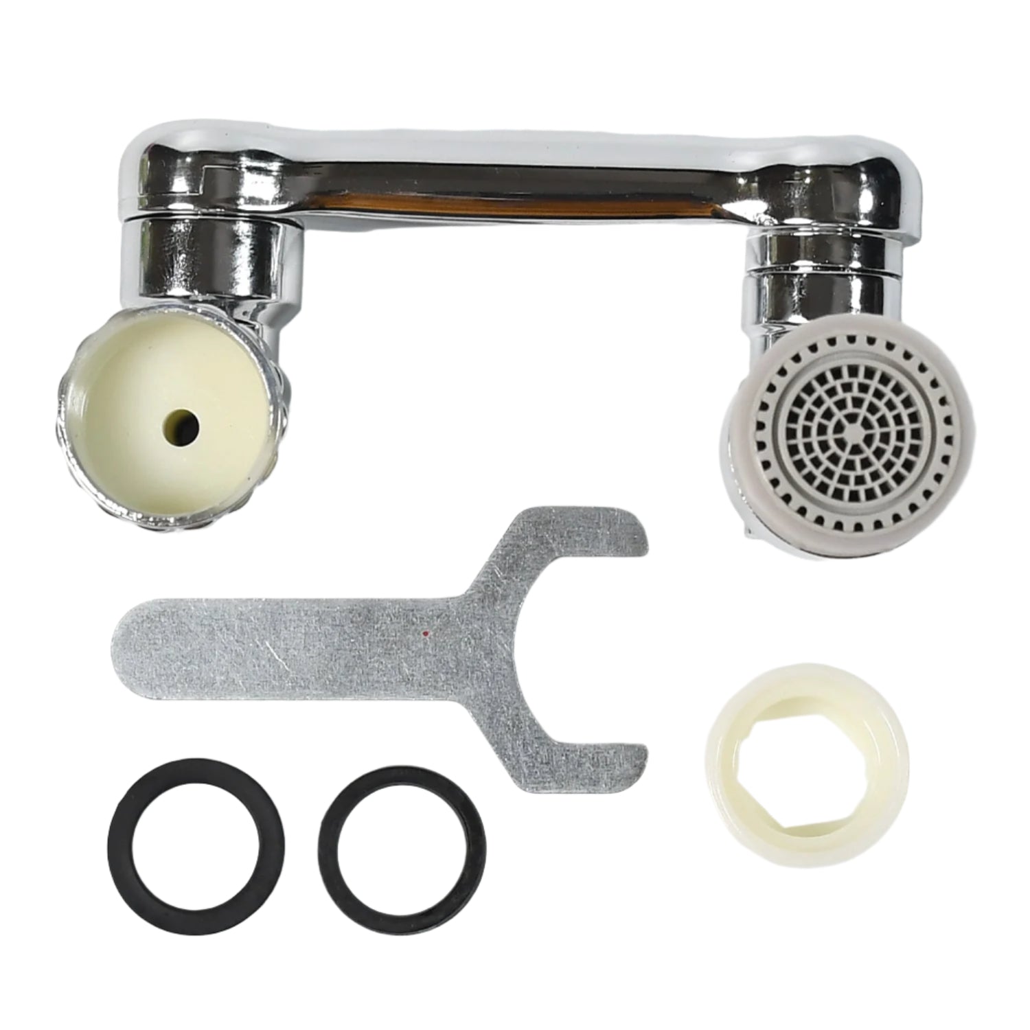 Rotating faucet sprayer head in action, demonstrating the 1080-degree swivel for versatile use.