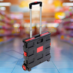 Compact ClassiCarry foldable shopping trolley shown in its collapsed, space-saving form.