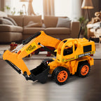 Full view of the yellow Remote Control JCB Toy with its digging arm extended, ready for play.