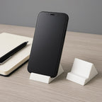 Two-piece compact mobile phone holder stands arranged on flat surface