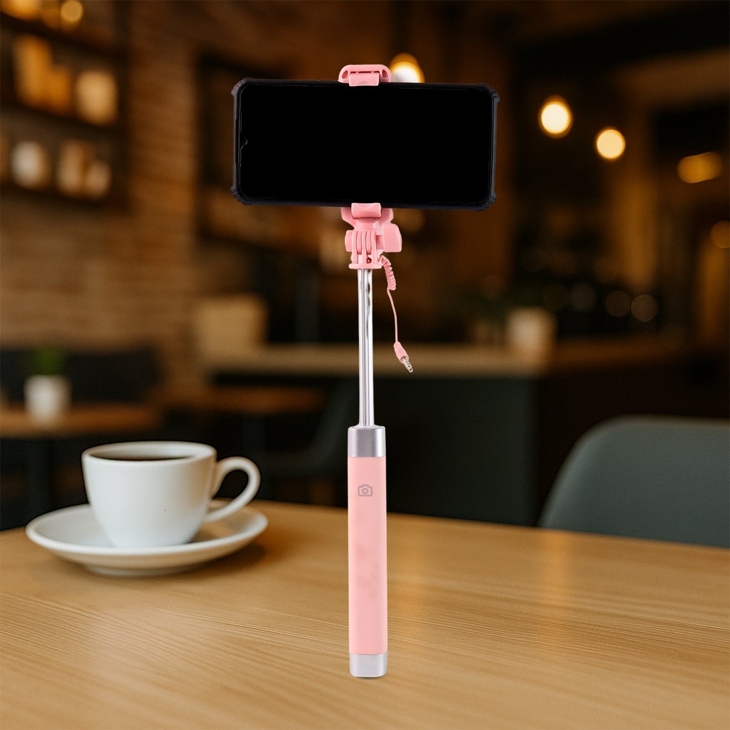 Extendable selfie stick telescopic rod with rearview mirror and ergonomic handle