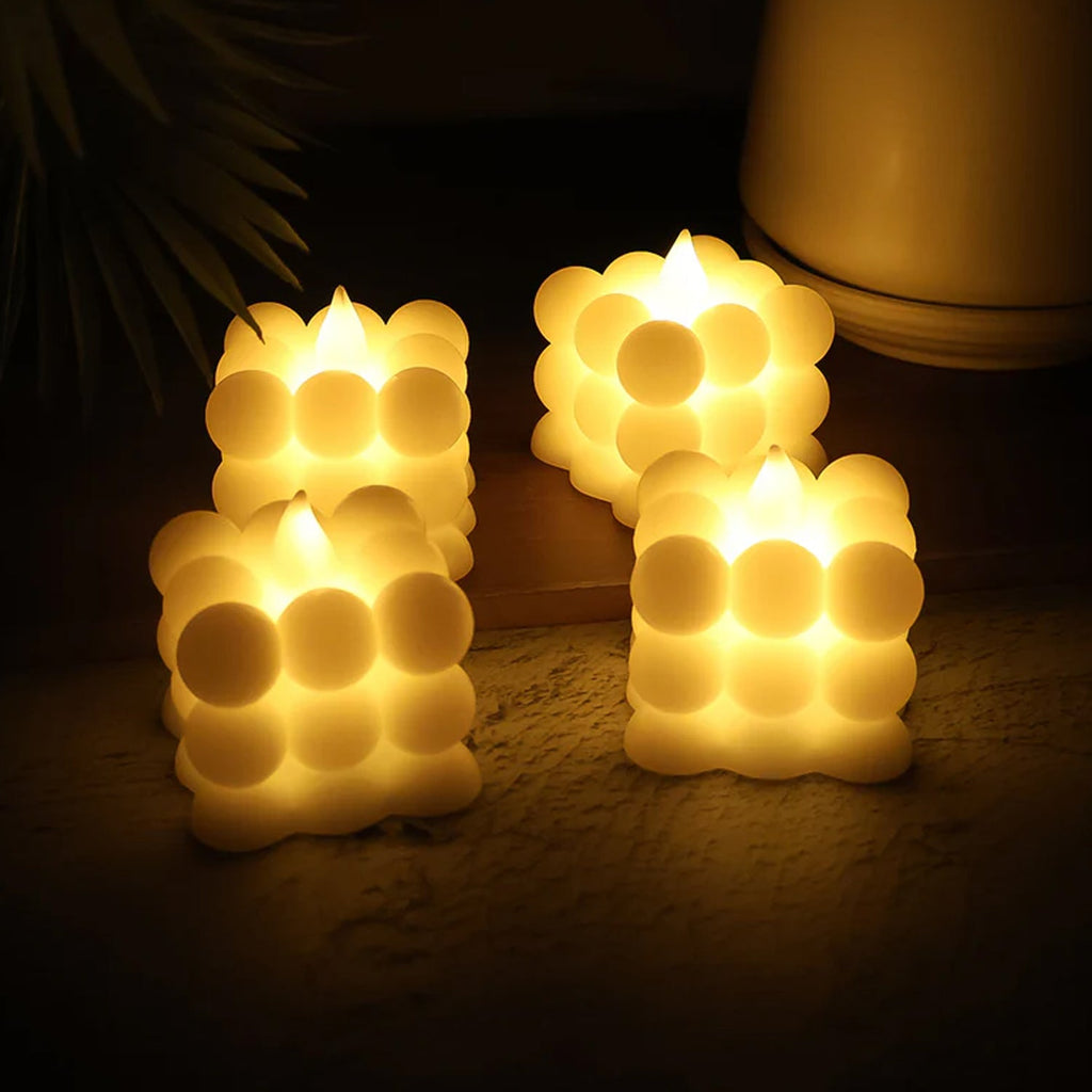 Cluster of bubble-shaped LED candles for home decoration
