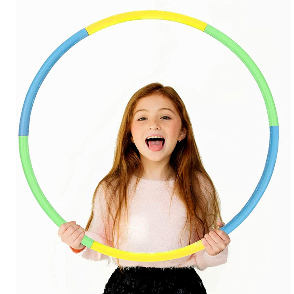 Individual colourful segments of the portable hula hoop.