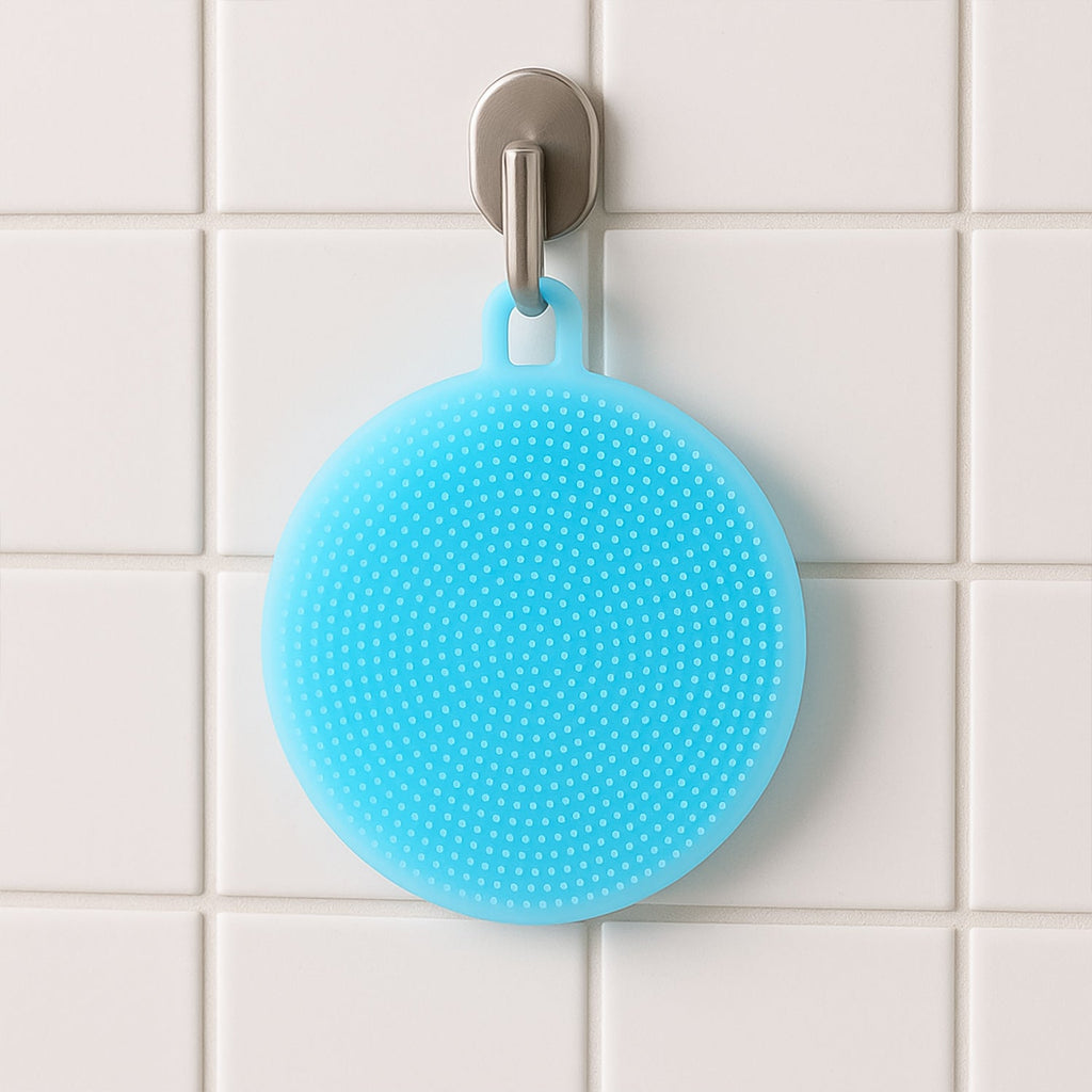 Comfort grip sky blue silicone dish scrubber sponge