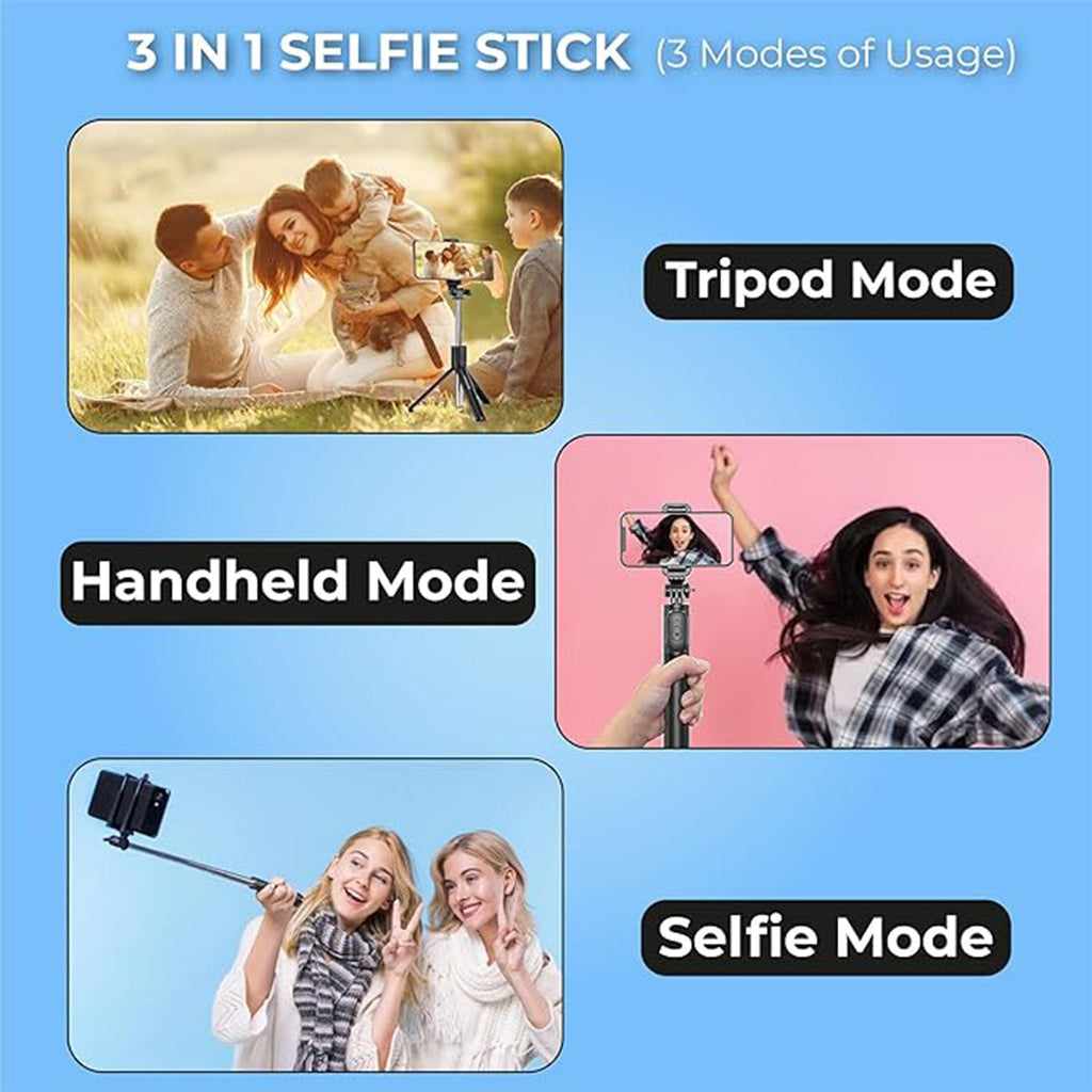 Compact foldable selfie stick with phone holder attachment