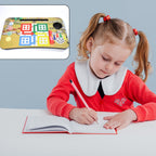 Ludo design foldable study table for children with tablet slot and cup holder.