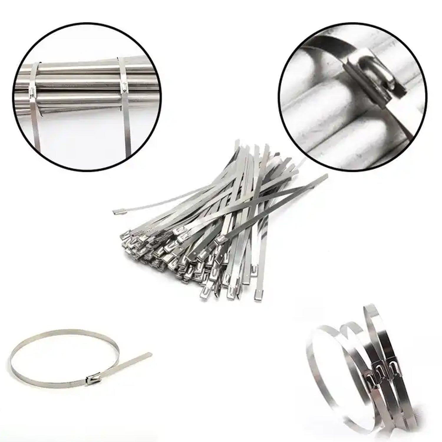 Rustproof stainless steel cable ties neatly bundled, ready for use in home improvement projects.