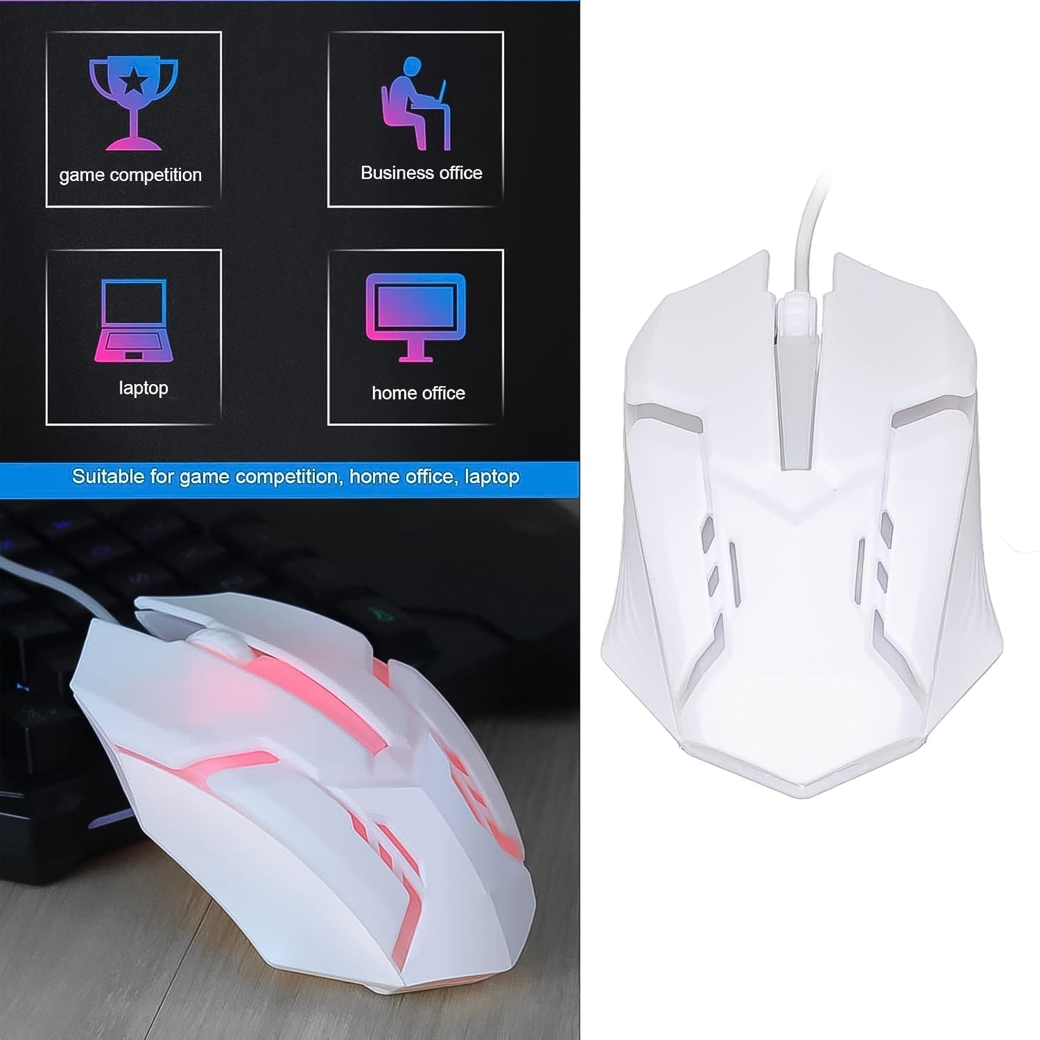 Side view of the ergonomic wired gaming mouse, highlighting its comfortable contoured shape.