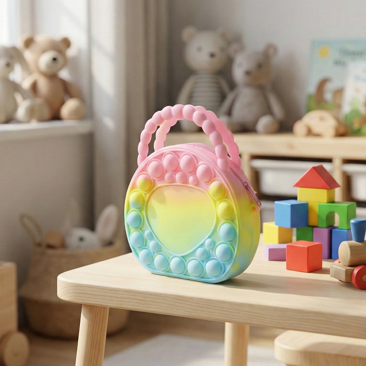 Kids sensory rainbow pop it purse shaped round for small item storage