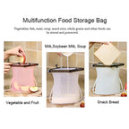 Assortment of colorful, stackable silicone food bags for organised kitchen storage.