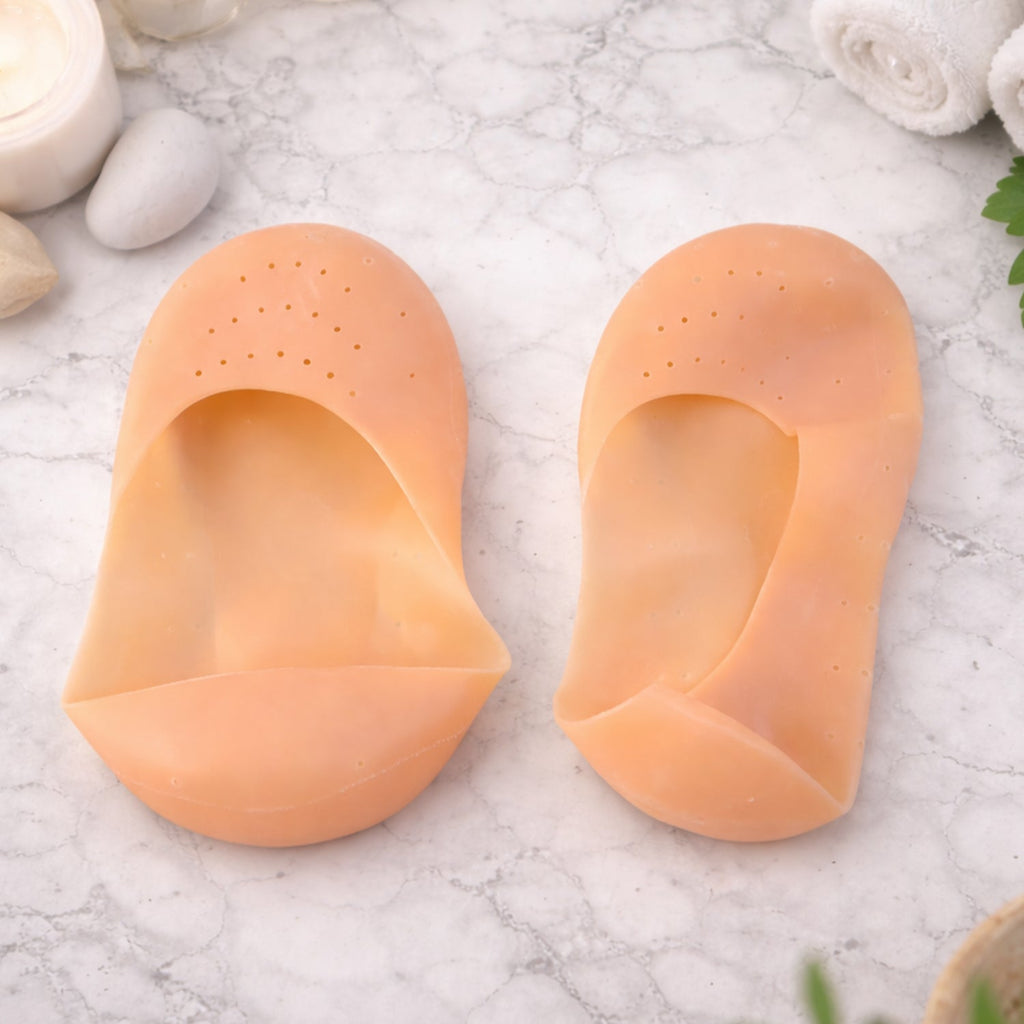 Close view of silicone foot care socks offering protection for heels