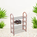 4-layer folding shoe rack with space-saving design in a home entryway