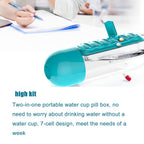 Portable Pill Organizer Water Bottle featuring a vibrant, multi-color design.