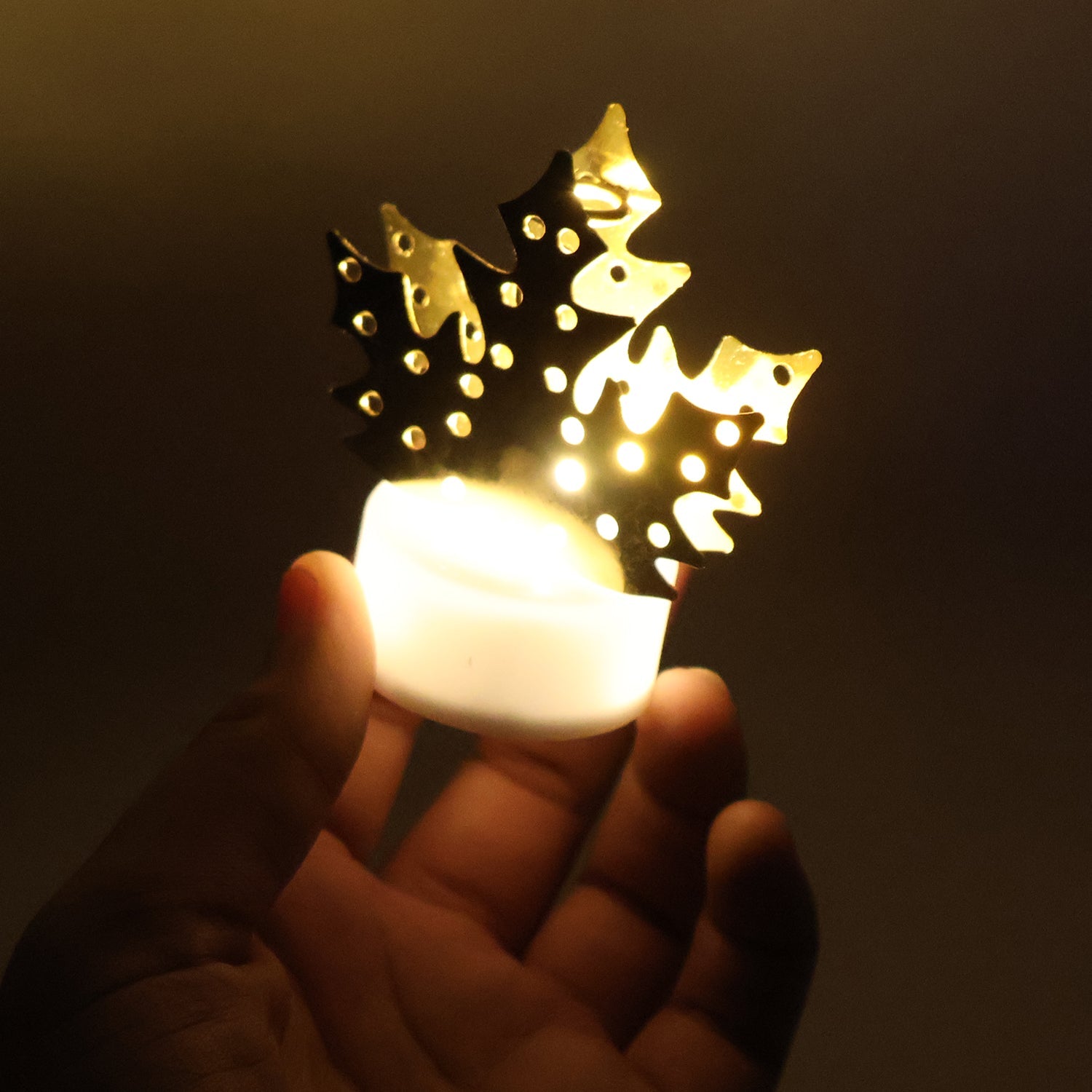 LED diya lamp in elegant gold leaf design perfect for pooja and festive use