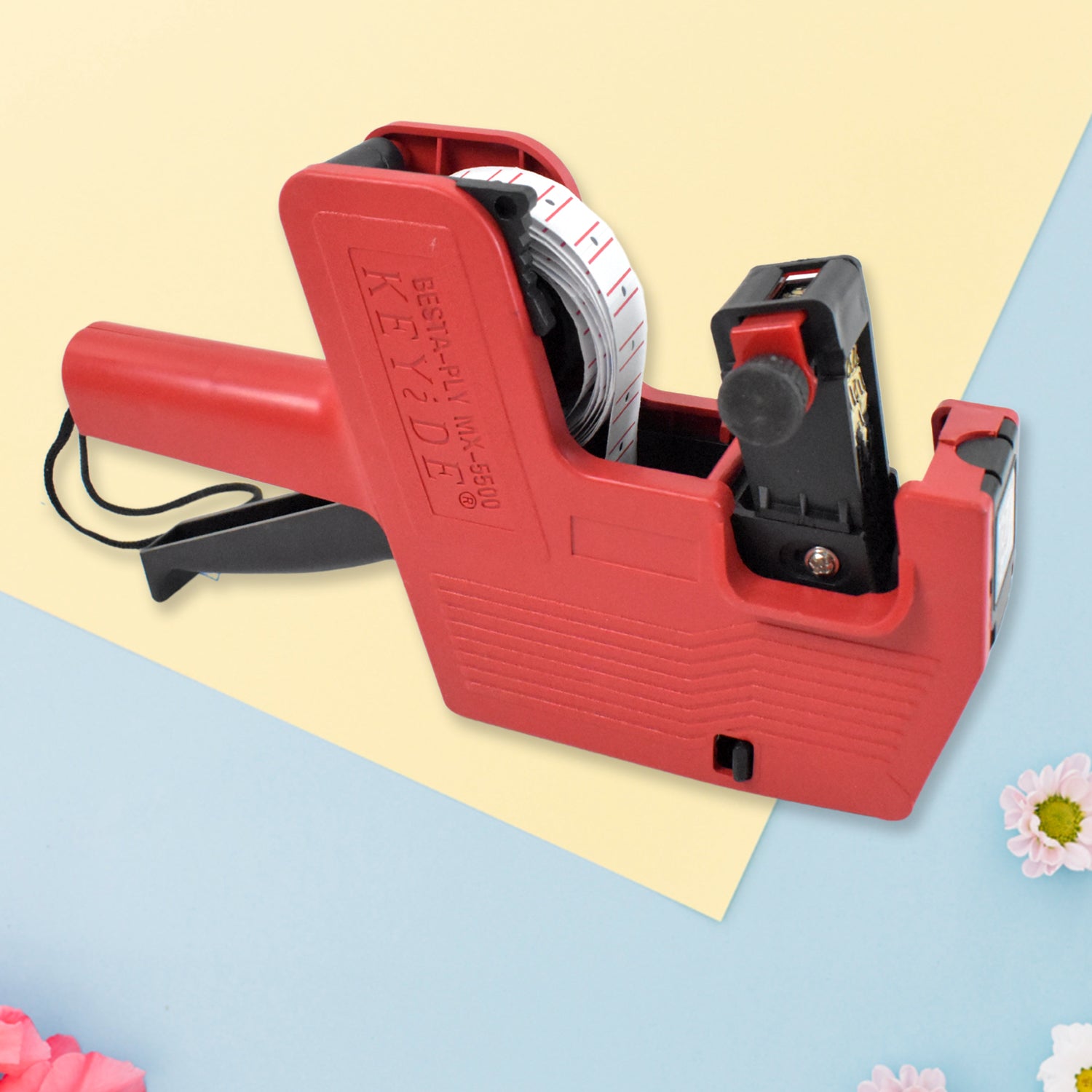 Close-up view of the Price Tag Gun's printing mechanism and label slot, highlighting ease of use.