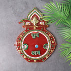 Red base Kalash wall hanging decorated with Shubh Labh inscriptions for auspicious home