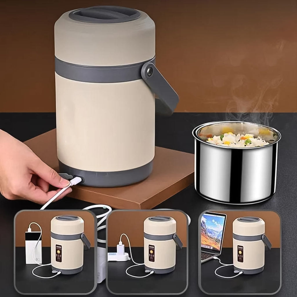 Angled view of the durable electric tiffin, showcasing its leak-proof design.