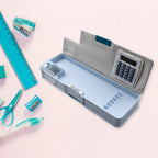 Magnetic geometry pencil box with built-in calculator for kids.