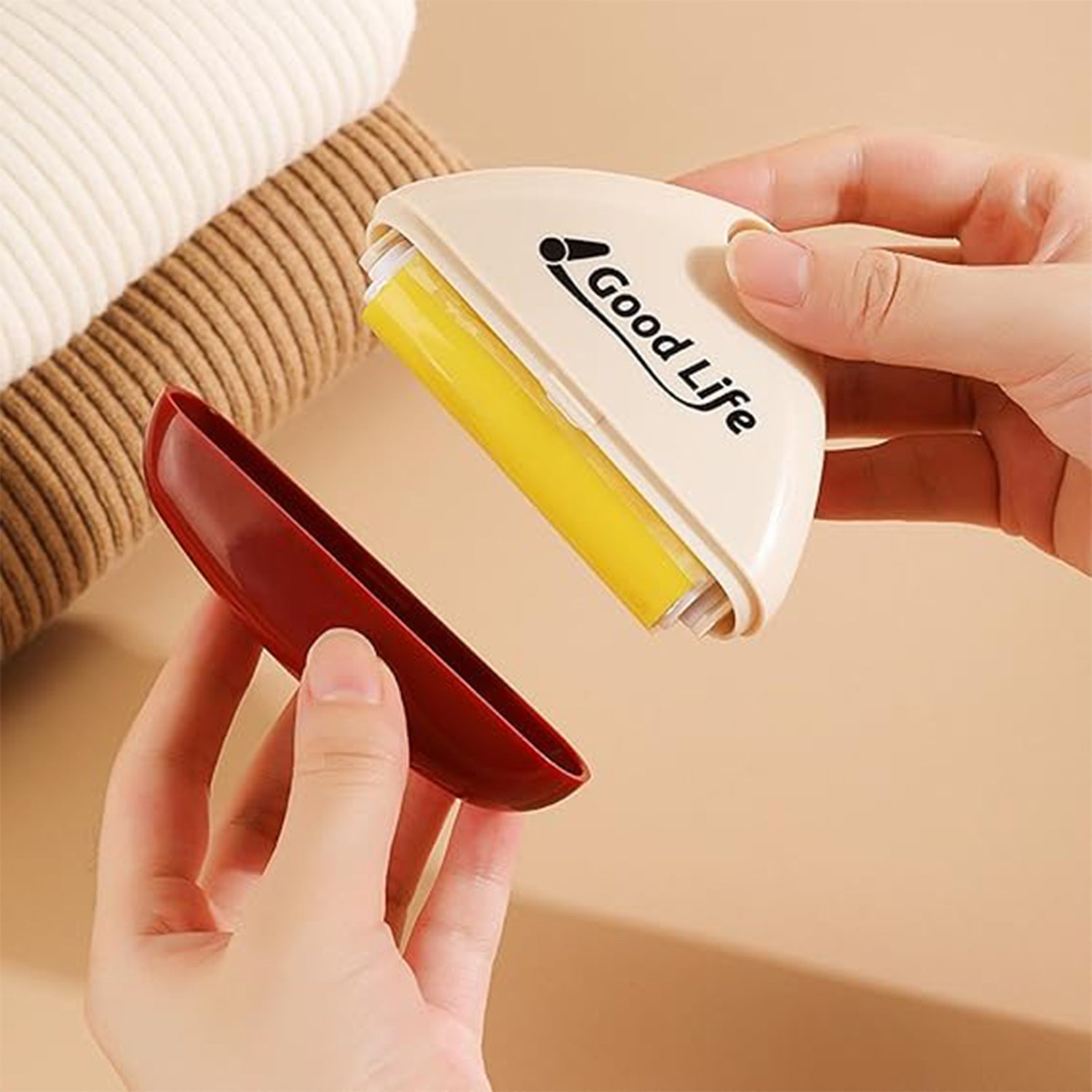 Close-up of reusable lint roller brand RollEase