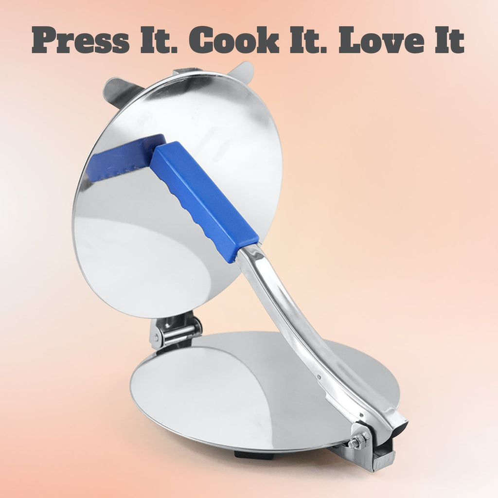 Side view of the durable stainless steel puri press machine.
