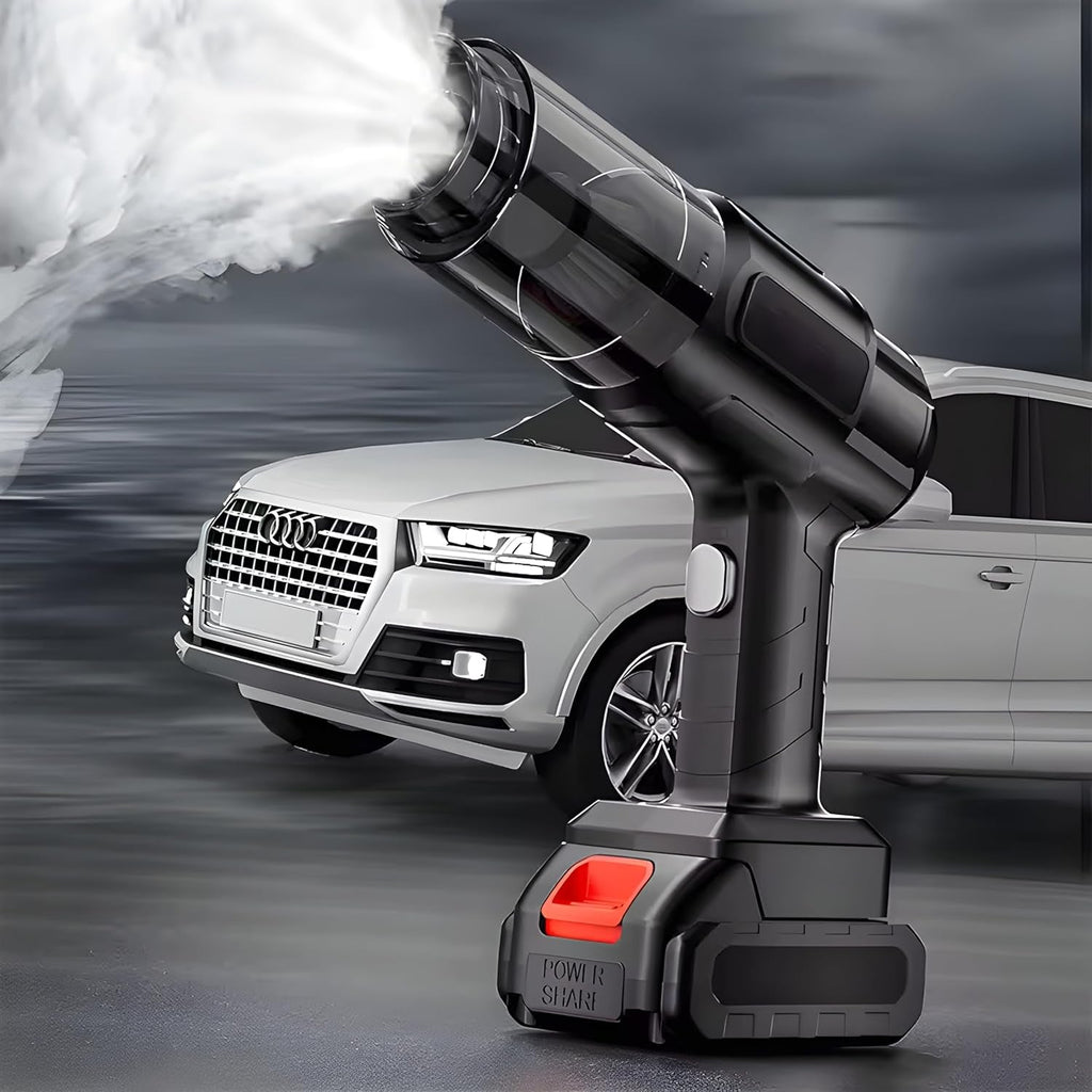 Wireless handheld vacuum cleaner with various attachments for car and home cleaning.