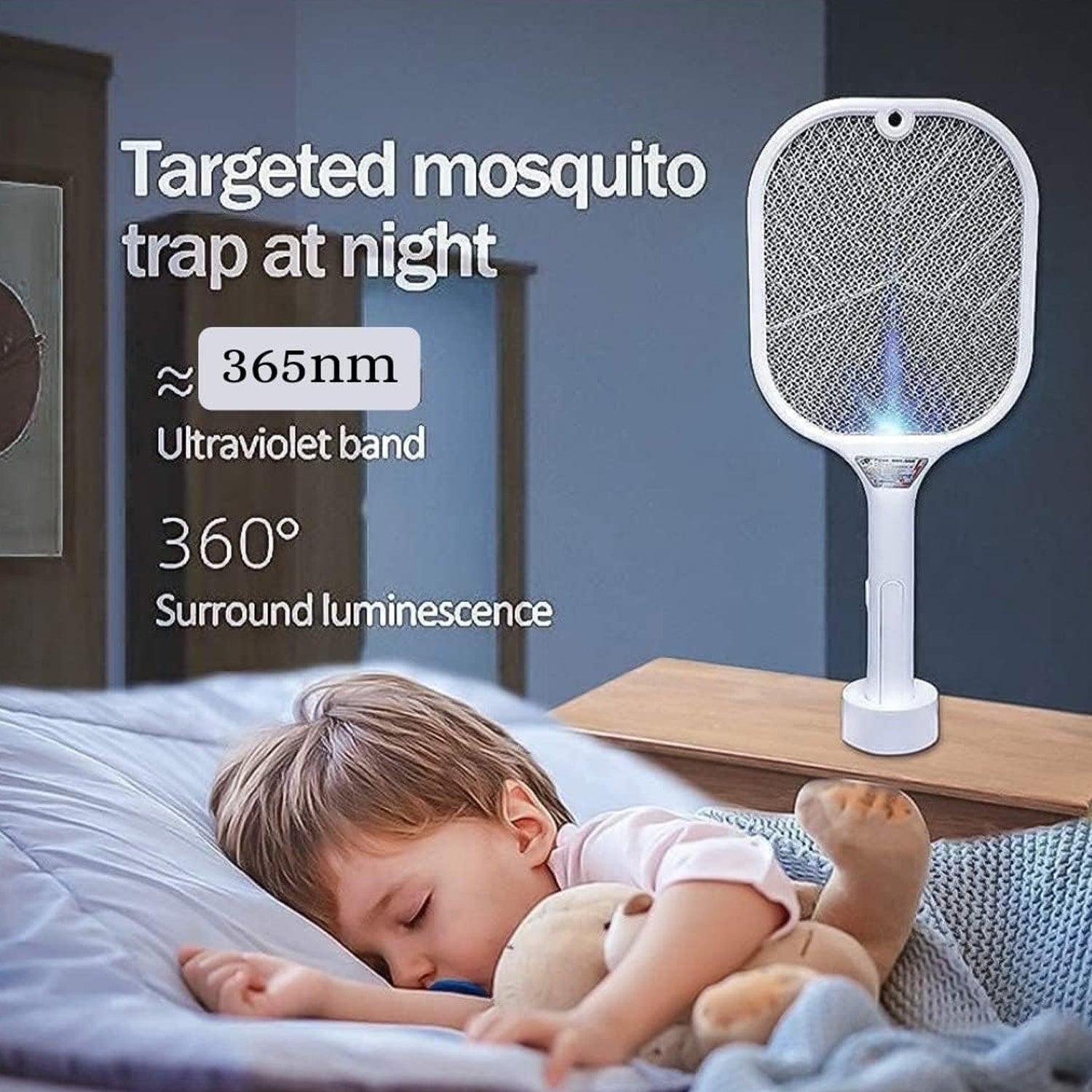 Automatic mosquito killer racket in action, attracting pests.