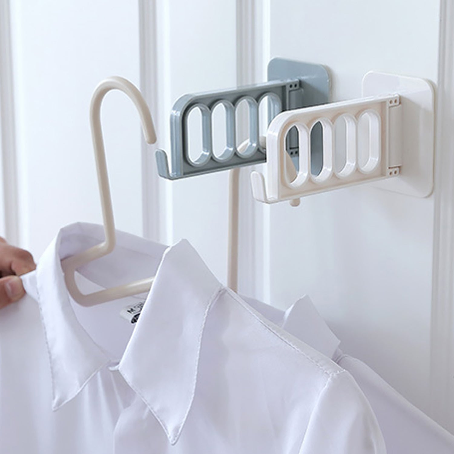 Simple single door hook, perfect for hanging items in bathroom or kitchen.