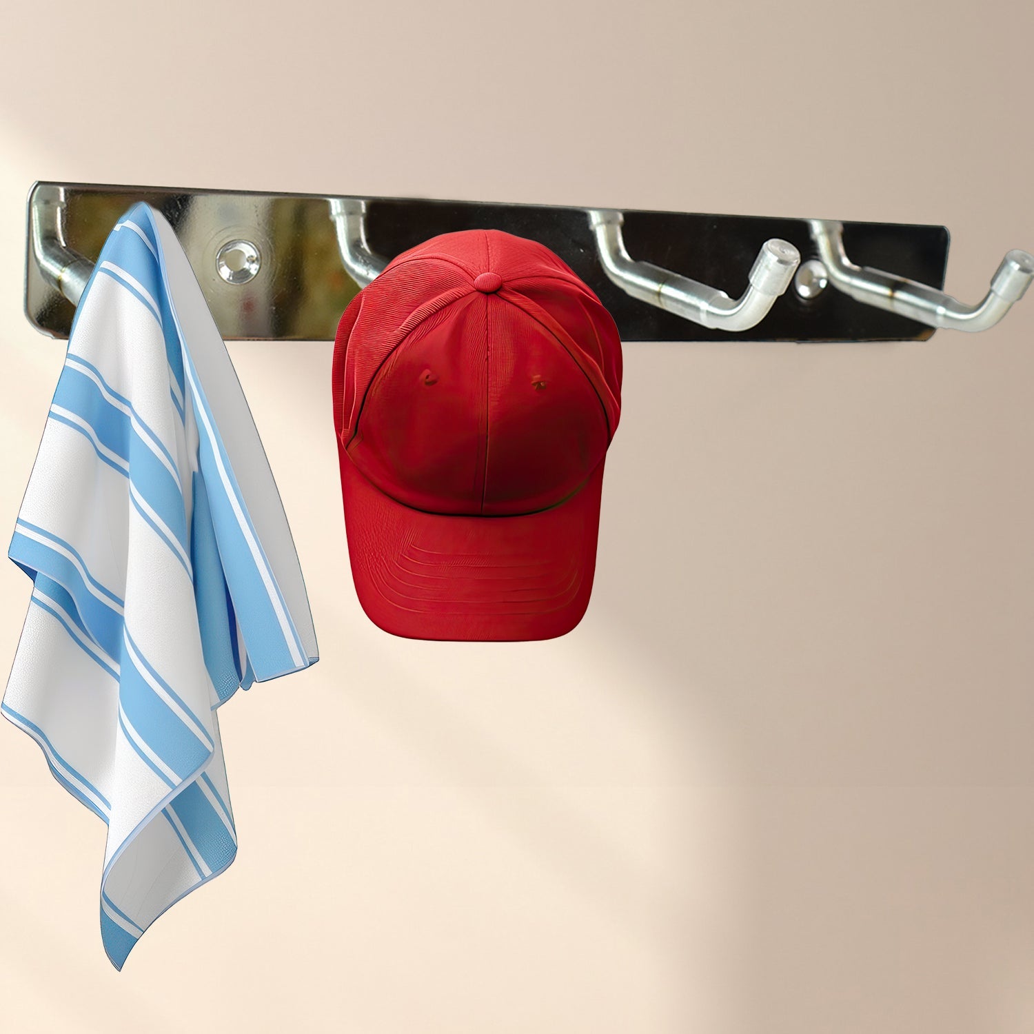 Compact stainless steel hook rack hanging clothes and bags in bedroom