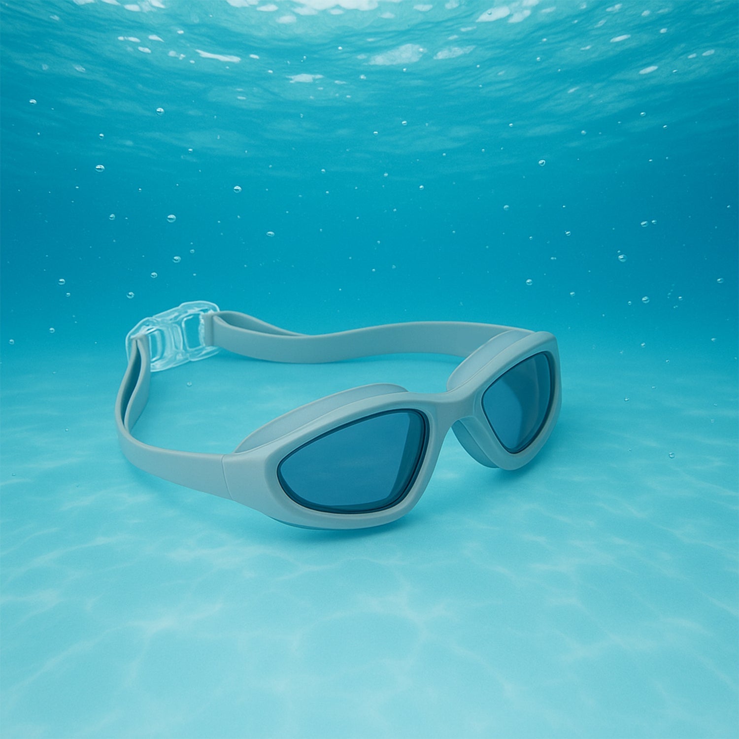 Top view showing wide-angle lenses of swimming goggles