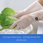 Pair of durable PVC cleaning gloves laid flat, showcasing design.