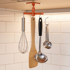 Wall-mounted orange kitchen hanging holder with hooks for utensils