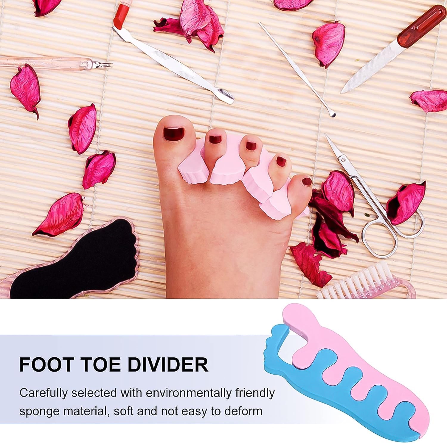 CalmFit soft sponge toe spacers helping gently separate toes