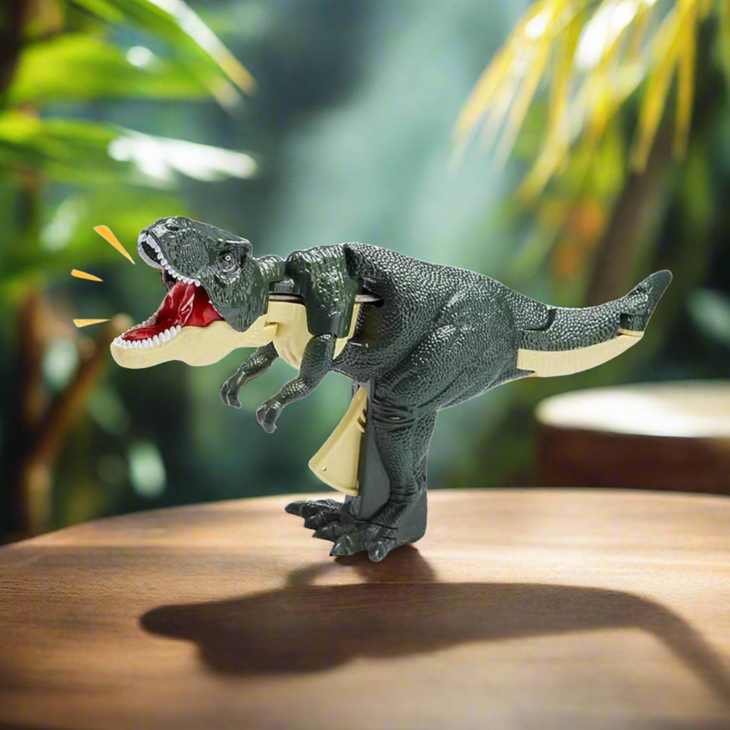 Side profile of the brown dinosaur toy, showcasing its texture.