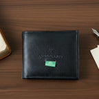 Front view of sleek classic bi-fold men's wallet