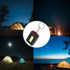 LED keychain light attached on surface using hook and loop sticker