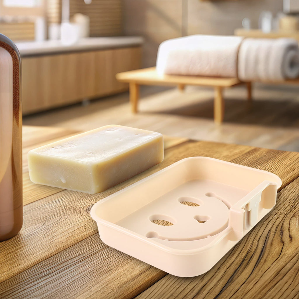 Self adhesive soap dish holder with drainage slots for wall mounting