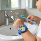 Bright yellow kid's toothbrush set with fun design