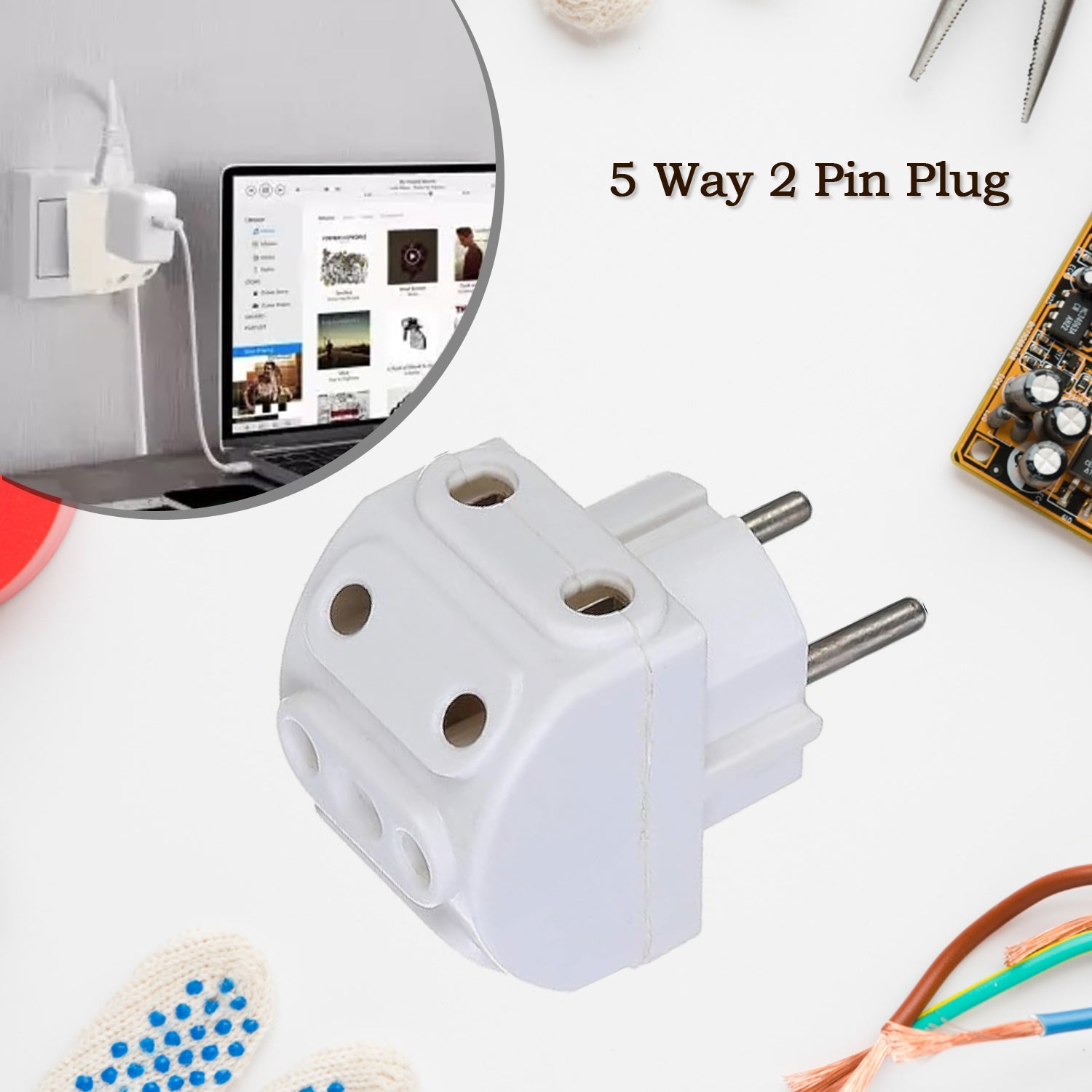 Angled view of the compact Tetherix 5-Way Multi-Plug Socket.