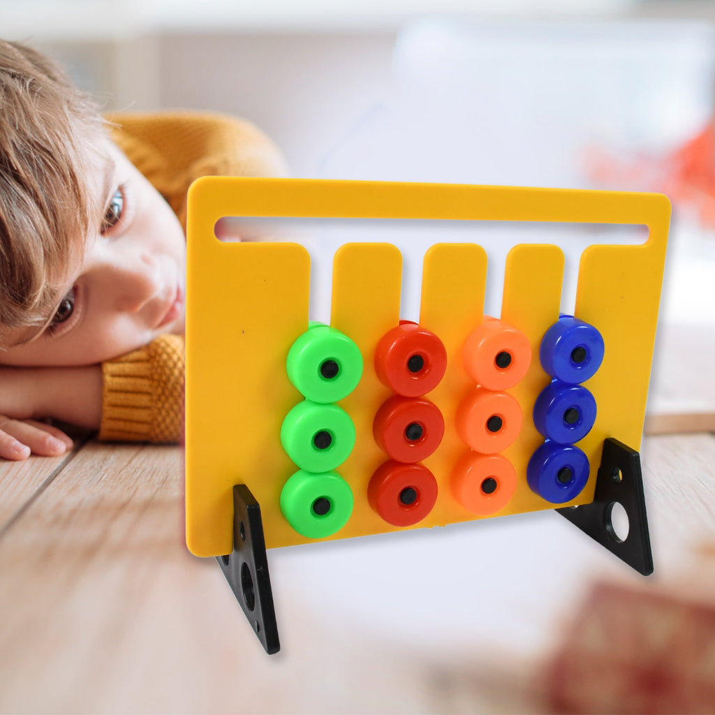 Close-up of the durable, non-toxic plastic pieces of the Montessori Slide Puzzle.