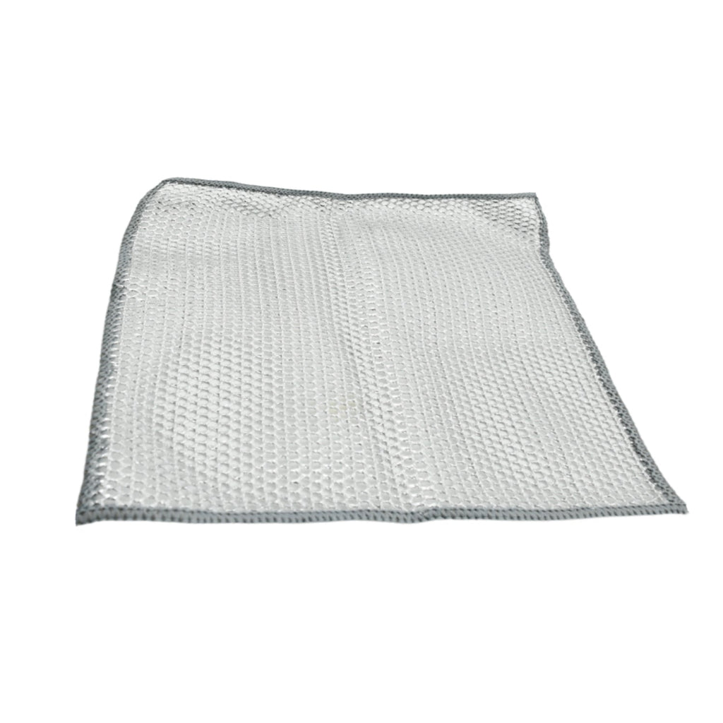 Detail shot of the tough stainless steel scrubber on one side of the cloth.