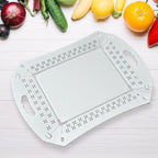 Close-up view of the sturdy handle and smooth surface of the foldable serving tray.