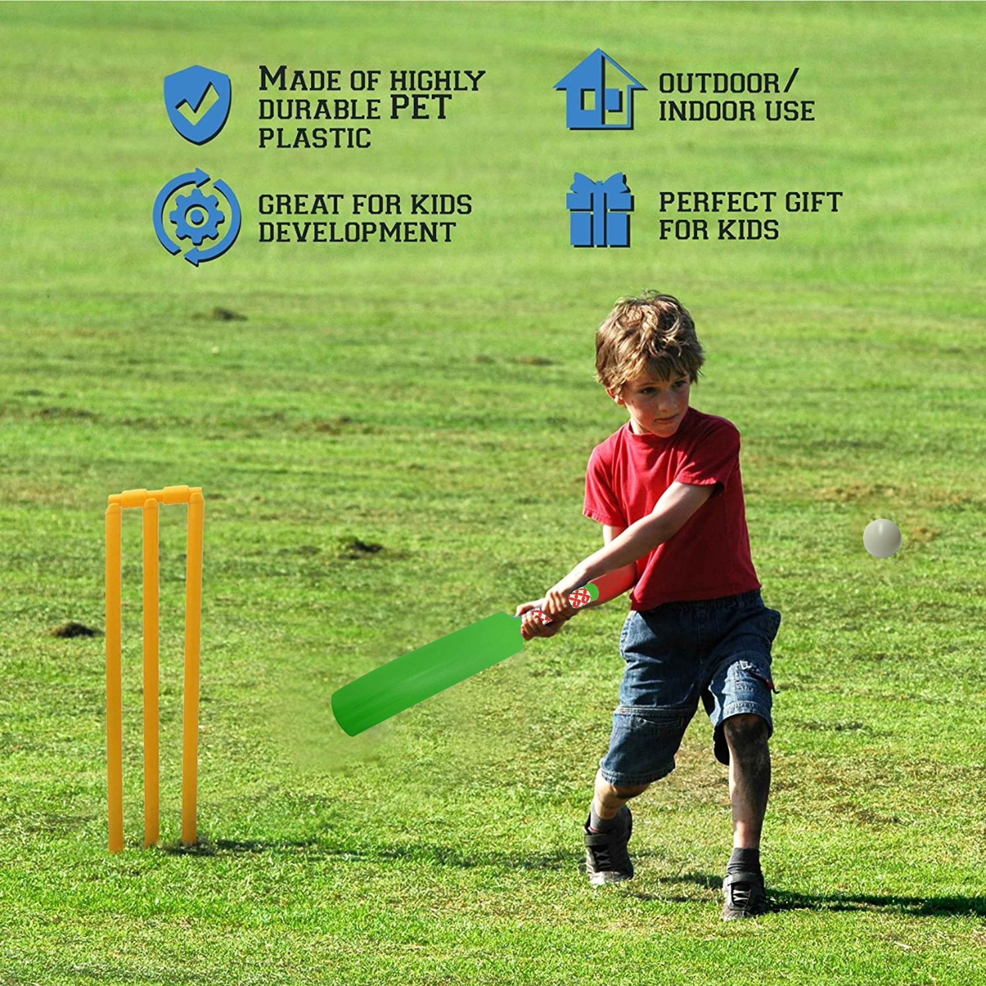Plastic cricket bat and ball set in use for an exciting outdoor play session