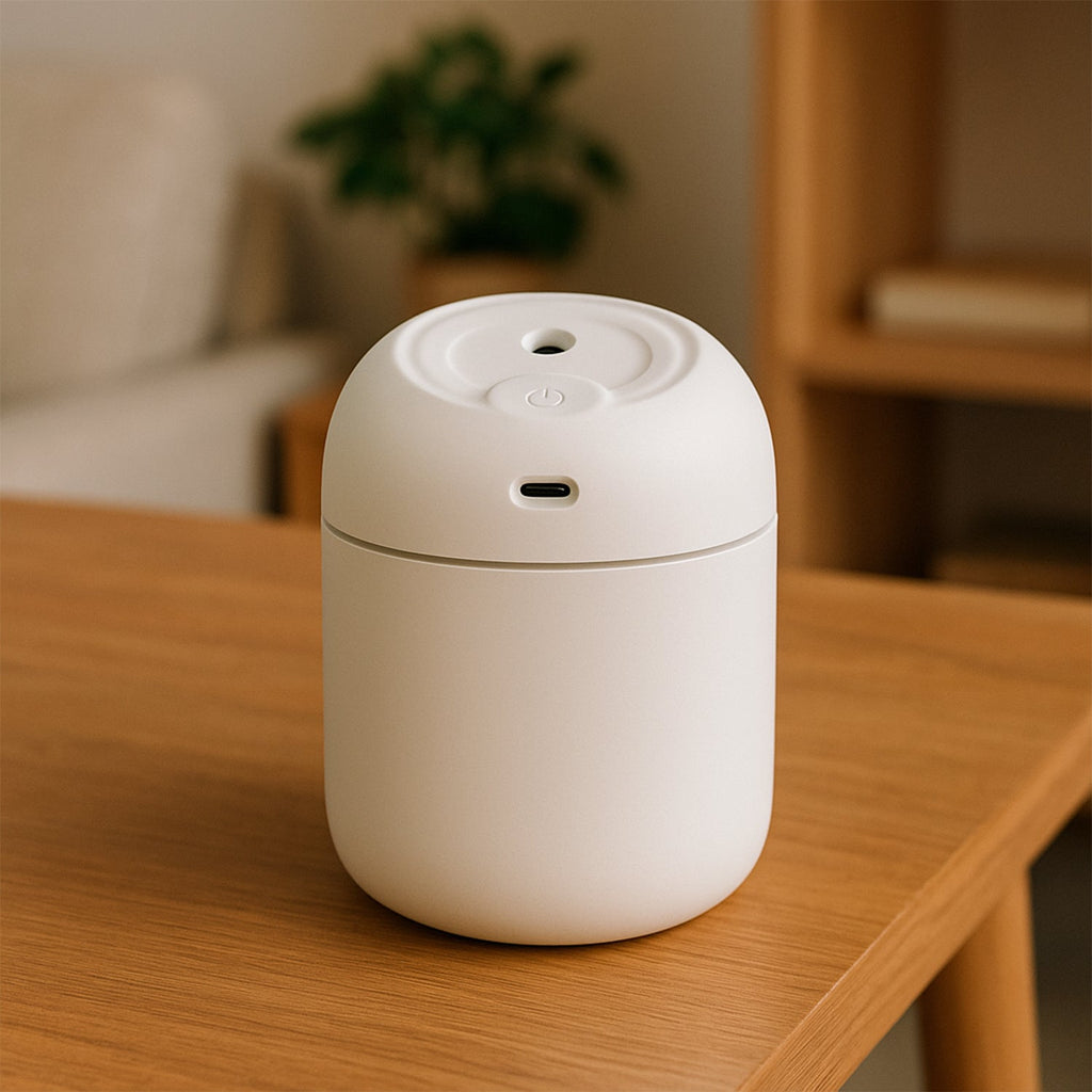 Close-up of the compact Mini USB Humidifier's modern aesthetic.