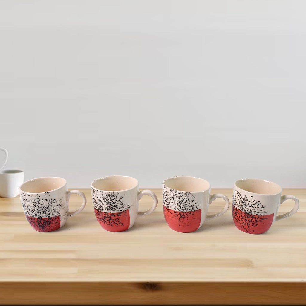 Top view of ceramic cups and glass bowls in 9-piece set