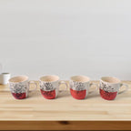 Top view of ceramic cups and glass bowls in 9-piece set