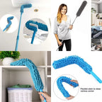 Adjustable dust brush cleaning a ceiling fan effectively.