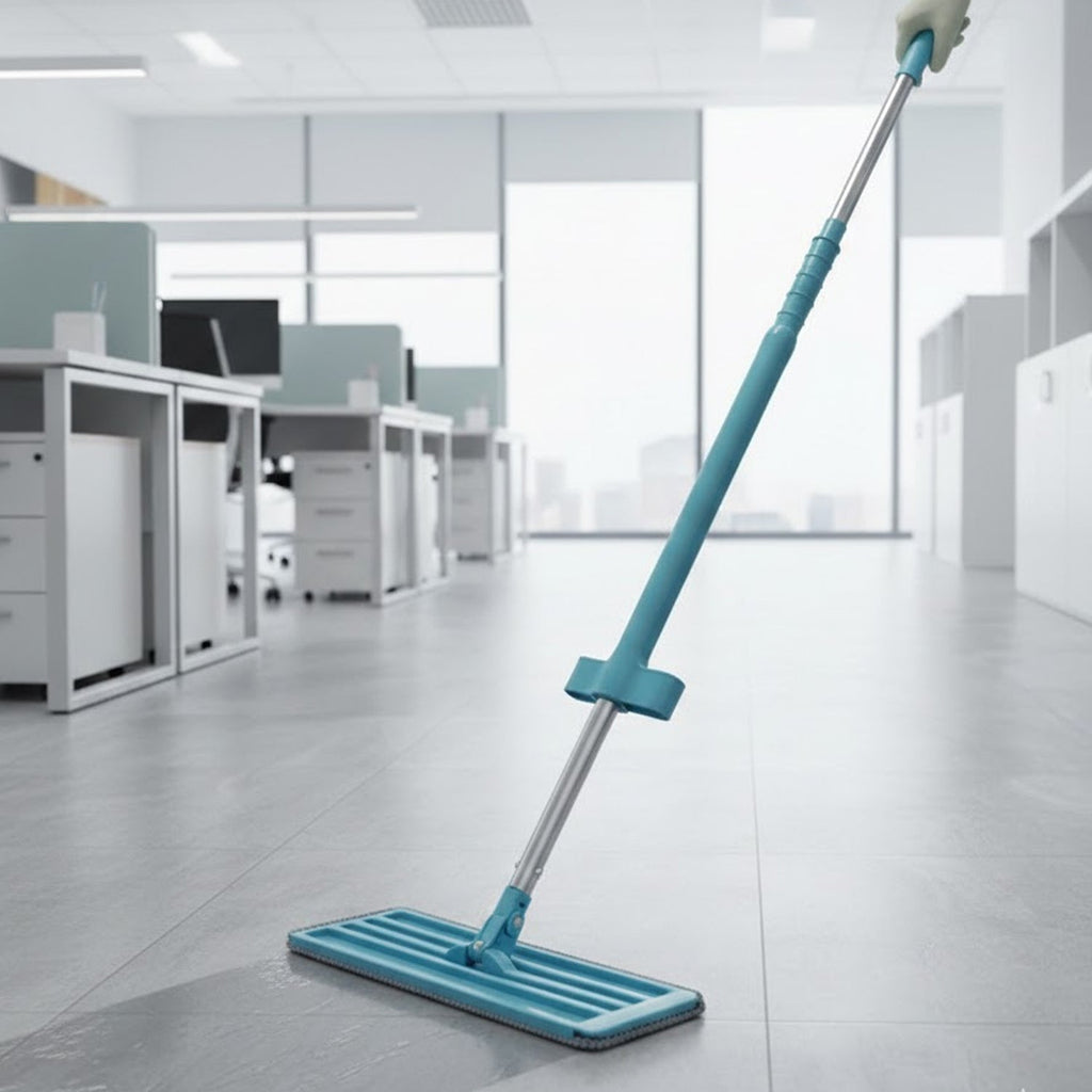 Ergonomic long handle of flat floor cleaning mop for comfortable grip