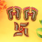 Laxmi Charan and Swastik decorative sticker set embellished with stones