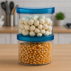 Airtight seal mechanism on the black lid of an unbreakable food container, ensuring freshness.